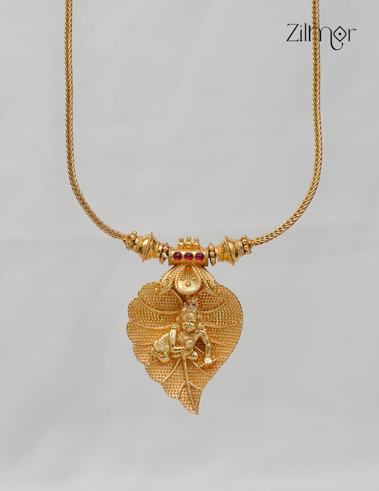 18k Gold Plated Krishna Pendant on a Leaf Chain Necklace - ZS1012337