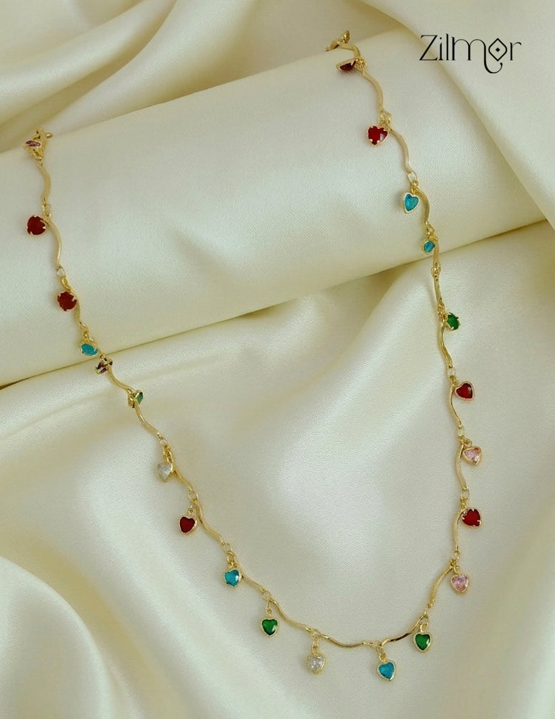 18k Gold Plated Multi colored Heart Stones Necklace - KT1012317