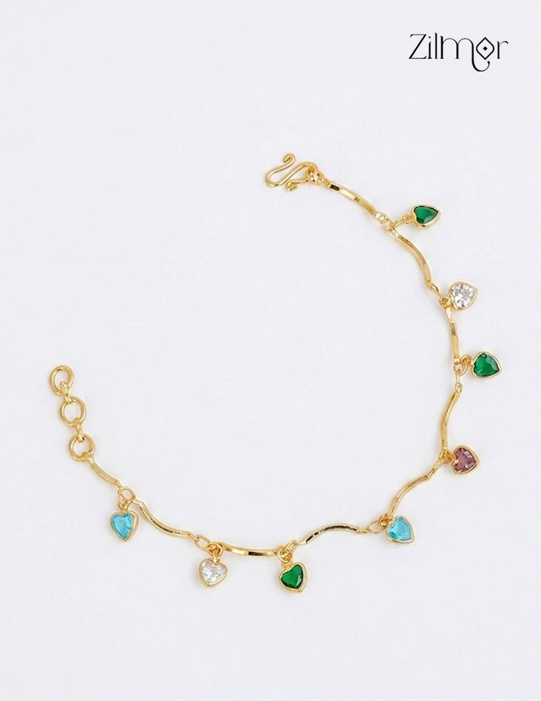 18k Gold Plated Multicolour Heart Charm Bracelet - KT1012346