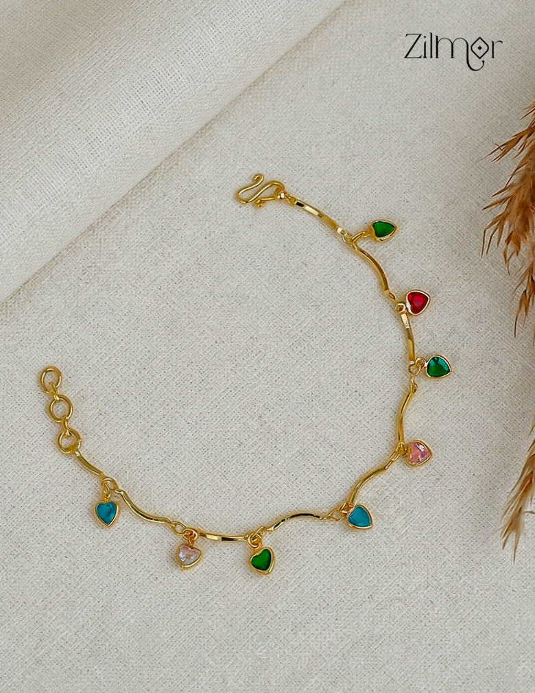 18k Gold Plated Multicolour Heart Charm Bracelet - KT1012346