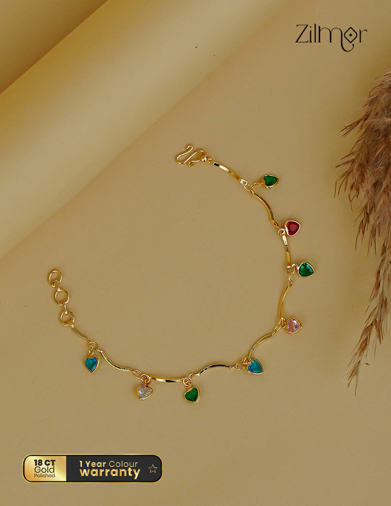 18k Gold Plated Multicolour Heart Charm Bracelet - KT1012346