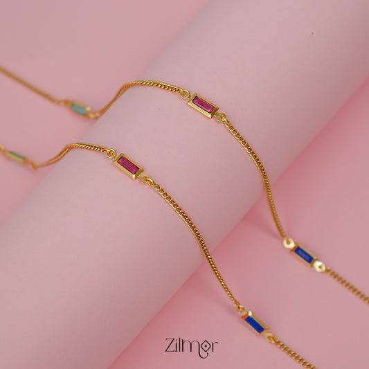 KT1011541 - Gold Toned pair Multi Kemp Stone Anklet