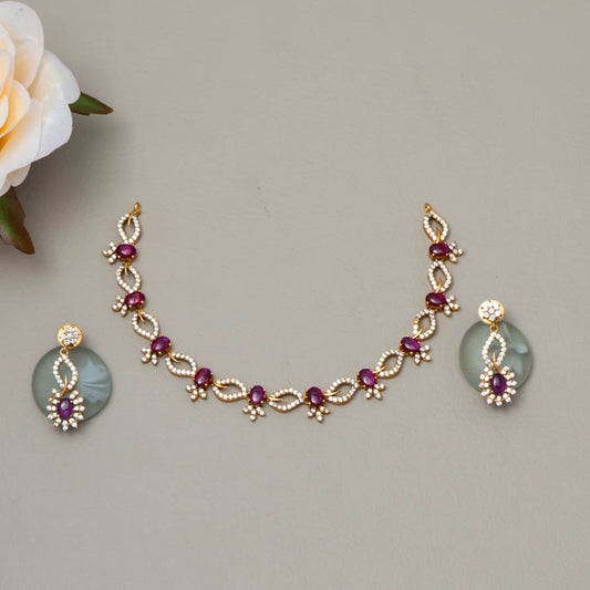 Gold Tone AD Stone Bridal Necklace Earring Set (color option) - SN100777