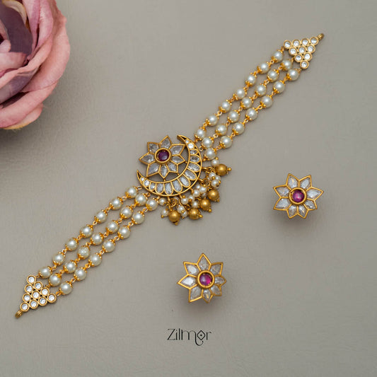 NV101248 - Three layer pearls with flower choker Necklace set (color option)