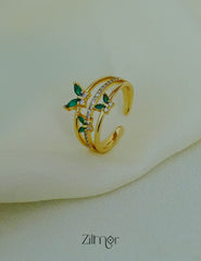 ZC1012052- Emerald Butterfly Adjustable Ring – 18K Gold Plated, Stainless Steel, Anti-Tarnish