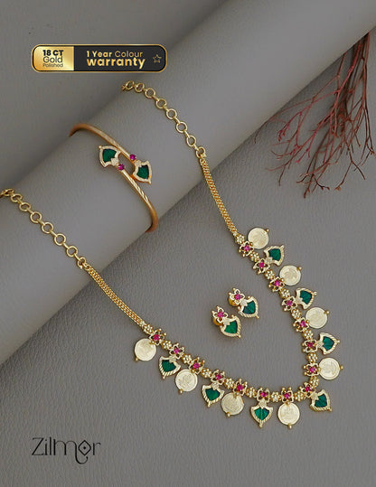 KY1011787 - Gold plated palakka coin Necklace Earrings Bangle set Combo 3-Zilmor