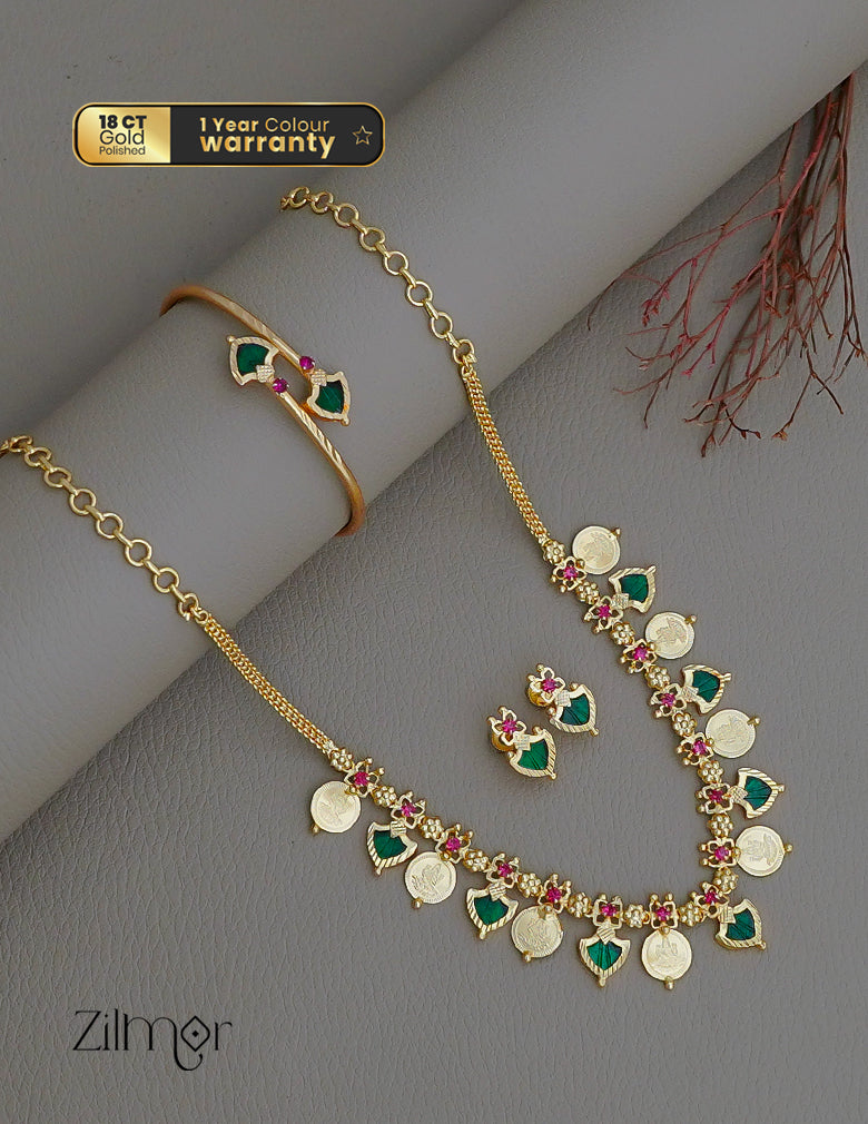 KY1011787 - Gold plated palakka coin Necklace Earrings Bangle set Combo 3-Zilmor