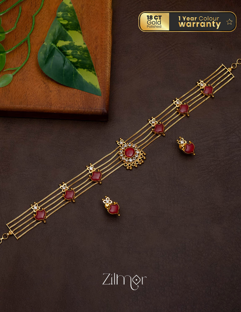 KO101646 - Gold Plated Palakka choker with matching Earring 2-Zilmor