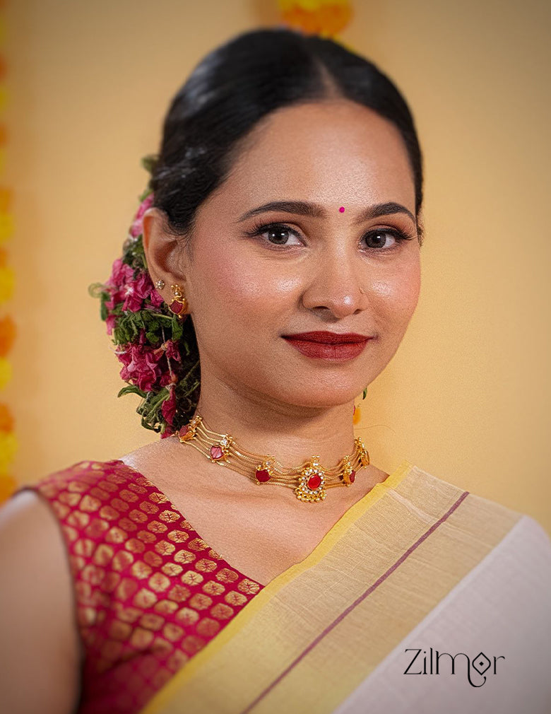 KO101646 - Gold Plated Palakka choker with matching Earring 3-Zilmor