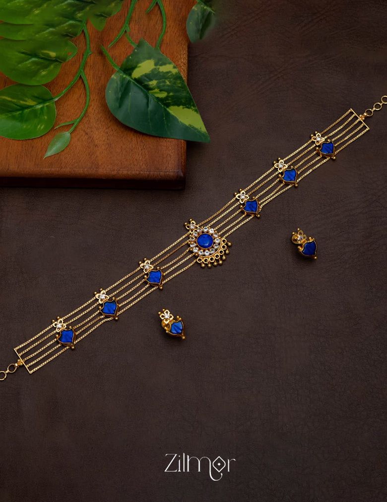 KO101646 - Gold Plated Palakka choker with matching Earring 5-Zilmor