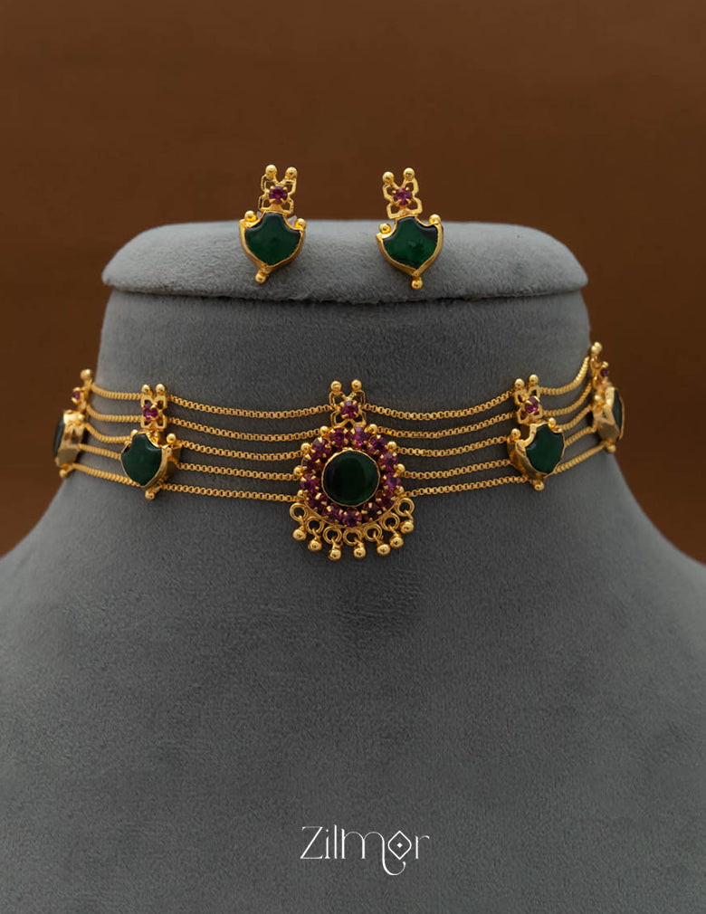 KO101646 - Gold Plated Palakka choker with matching Earring 6-Zilmor