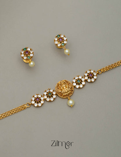 NV101353  - AD Stone with Lakshmi Necklace Earrings Set 2-Zilmor