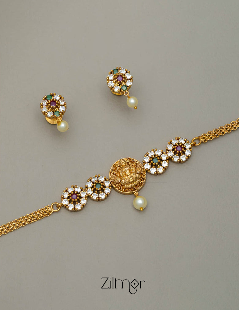 NV101353  - AD Stone with Lakshmi Necklace Earrings Set 2-Zilmor