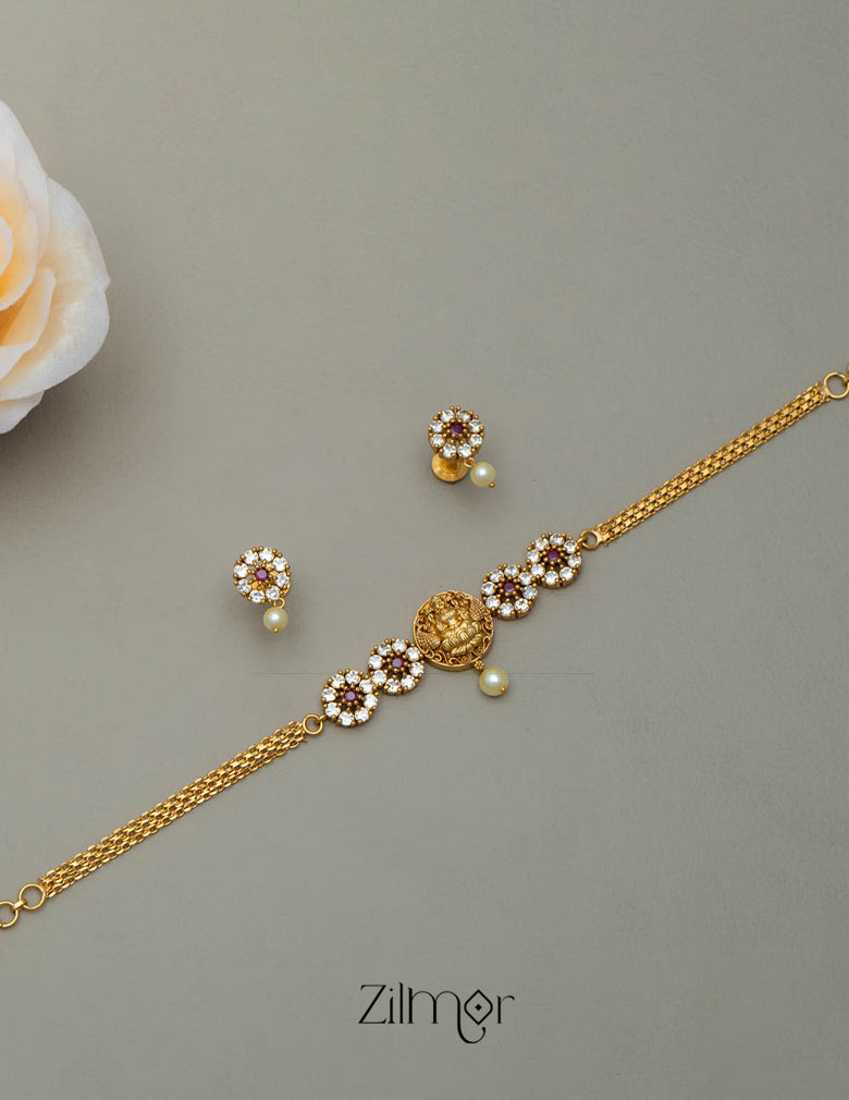 NV101353  - AD Stone with Lakshmi Necklace Earrings Set 3-Zilmor