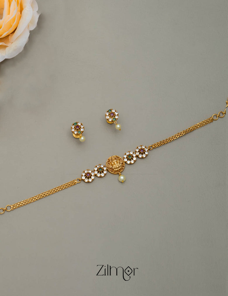 NV101353  - AD Stone with Lakshmi Necklace Earrings Set 4-Zilmor