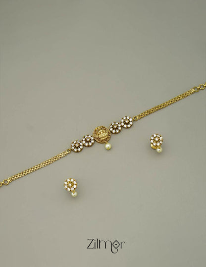 NV101353  - AD Stone with Lakshmi Necklace Earrings Set 5-Zilmor