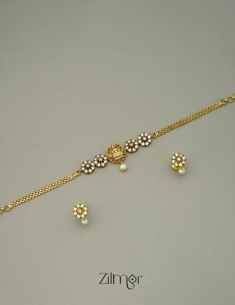 NV101353  - AD Stone with Lakshmi Necklace Earrings Set 5-Zilmor