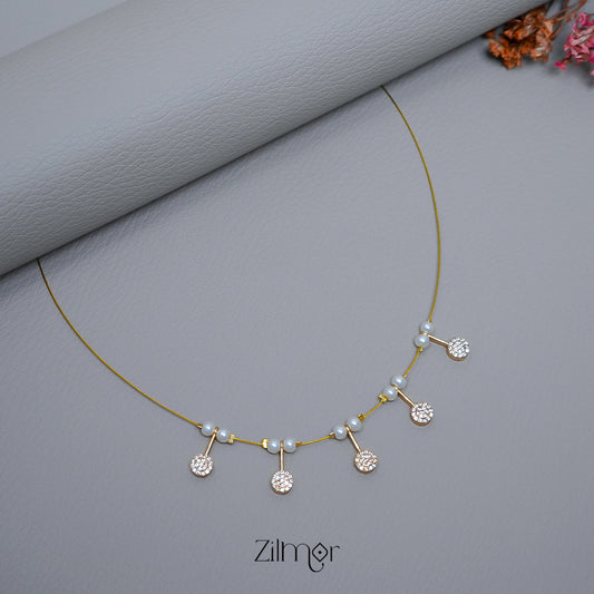 SN1011423- AD Stone with Pearl Pendant Hanging Invisible Necklace