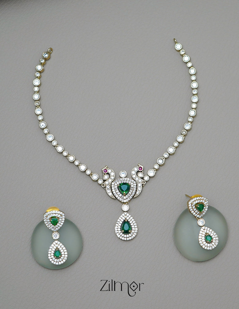 KA1011708- Antique Moissanite Stone Pendant Choker Earrings Set | AD Stone Necklace 4-Zilmor