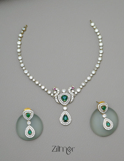 KA1011708- Antique Moissanite Stone Pendant Choker Earrings Set | AD Stone Necklace 4-Zilmor