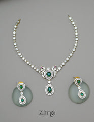 KA1011708- Antique Moissanite Stone Pendant Choker Earrings Set | AD Stone Necklace 4-Zilmor