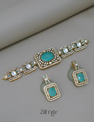 KH1011661 - Moissanite Polki Stone  Necklace with Earrings (color option) 2-Zilmor