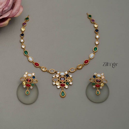 SN101680 - Premium Antique Stone Necklace with Earrings Set