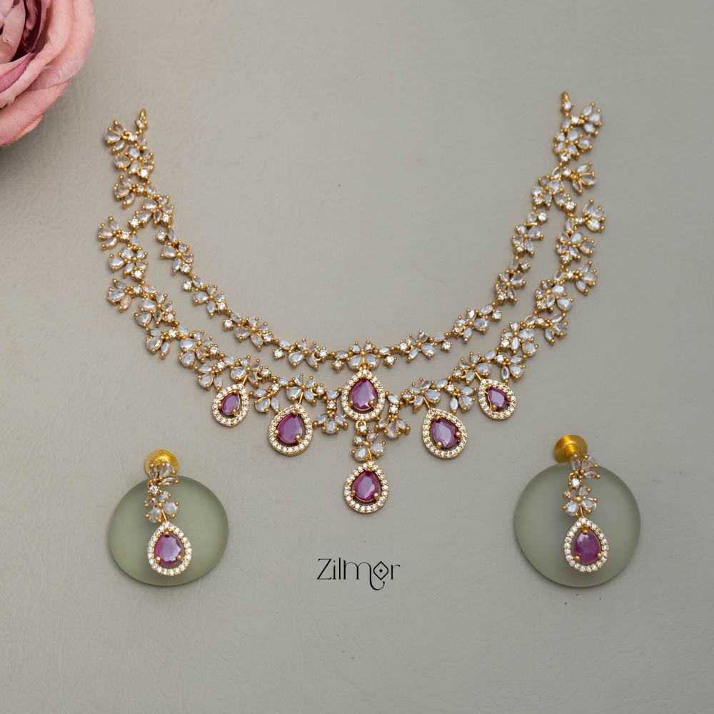 SN101725 - AD Stone 2 Layer Necklace Set Earring