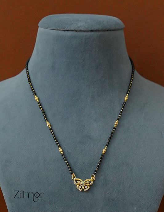 PP1011950- Gold Plated AD Stone Butter Fly Pendant Mangalsutra Necklace