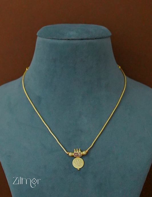 ZR1011936 - Gold Tone Simple Kaashu Lakshmi Pendant Chain Necklace 2-Zilmor