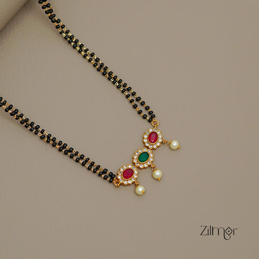 KA1011496- Semi Precious & AD Stone With Pearl Pendant Mangalsutra