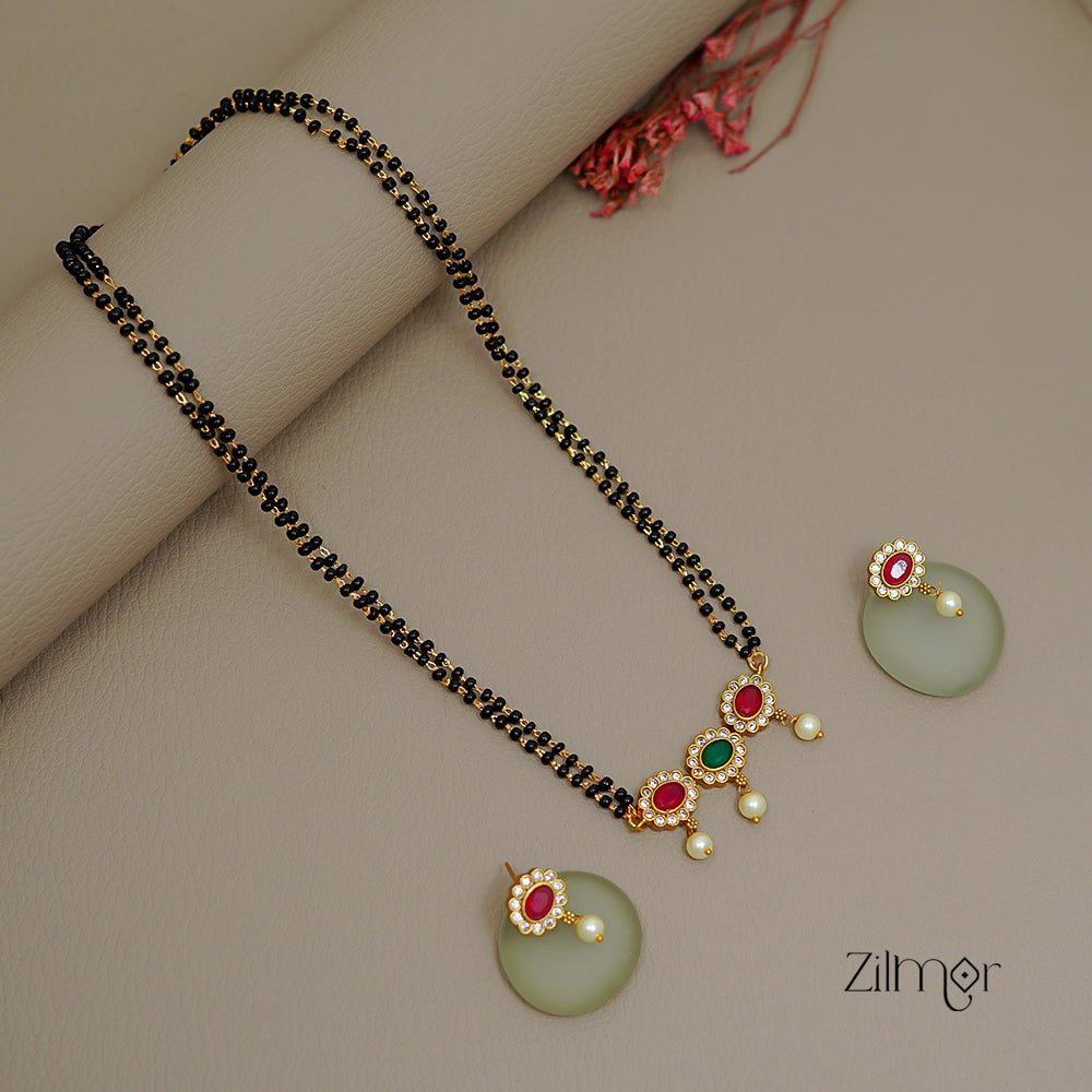 KA1011496- Semi Precious & AD Stone With Pearl Pendant Mangalsutra