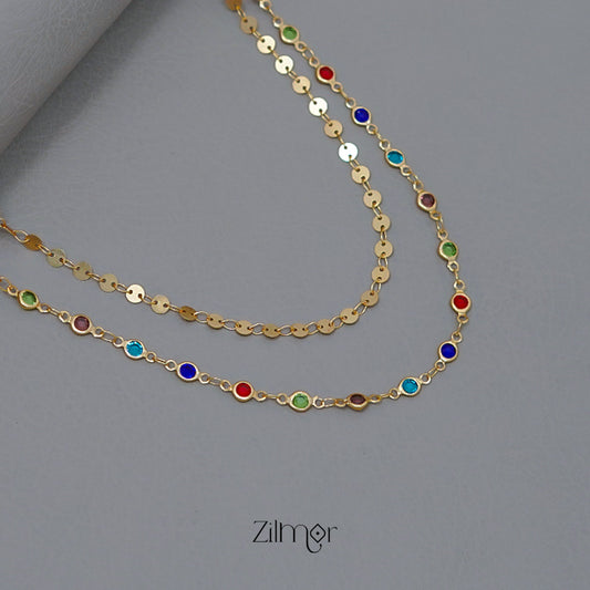 KT1011422 - Gold Tone Semi Precious stone Layered Necklace