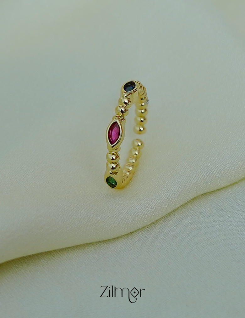 ZC1012044- Delicate Multi Stone Adjustable Ring – 18K Gold Plated, Stackable, Anti-Tarnish