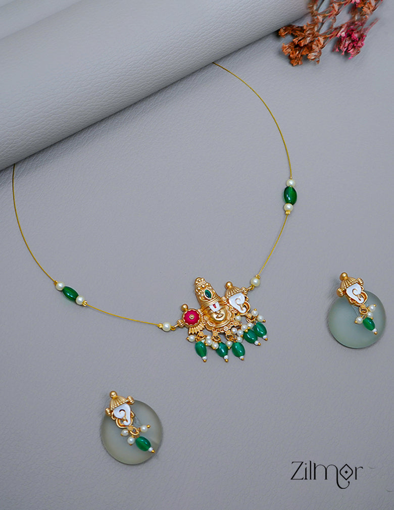 SN1011230- Traditional Shanku Chakra Pendant  Invisible Necklace Earrings Set 4-Zilmor