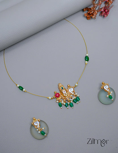 SN1011230- Traditional Shanku Chakra Pendant  Invisible Necklace Earrings Set 4-Zilmor