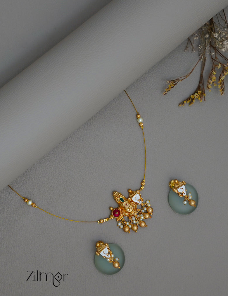 SN1011230- Traditional Shanku Chakra Pendant  Invisible Necklace Earrings Set 3-Zilmor