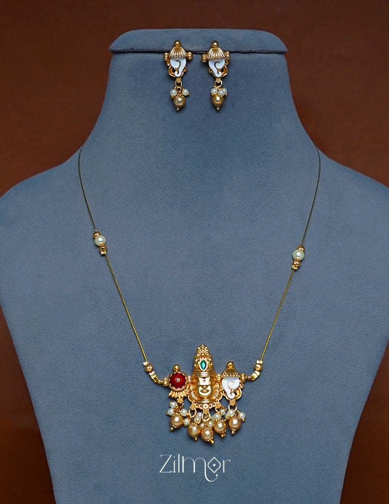 SN1011230- Traditional Shanku Chakra Pendant  Invisible Necklace Earrings Set 7-Zilmor