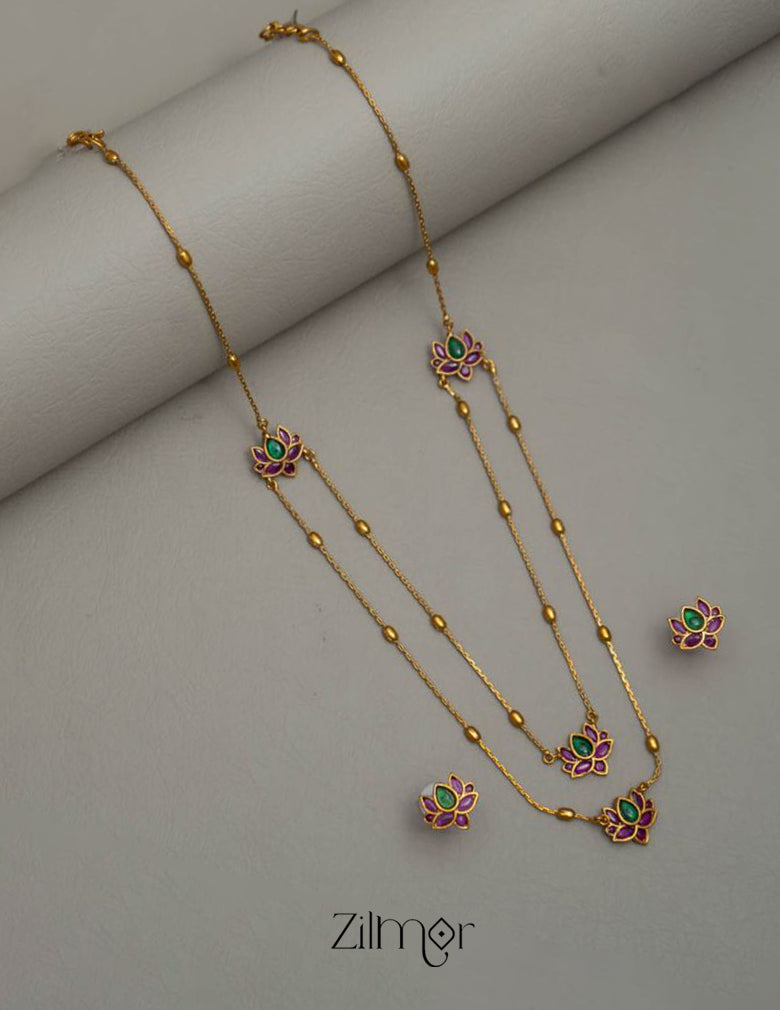 KY1011842 - Antique AD Stone &Lotus Layer Necklace with Earrings Combo 5-Zilmor