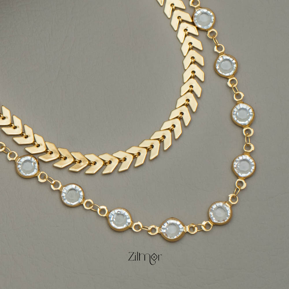 KY101731 - Gold Toned Double layer AD Stone Necklace