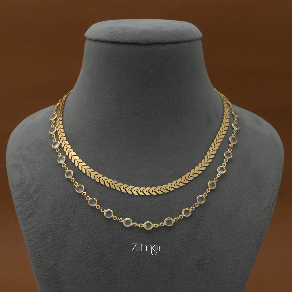 KY101731 - Gold Toned Double layer AD Stone Necklace