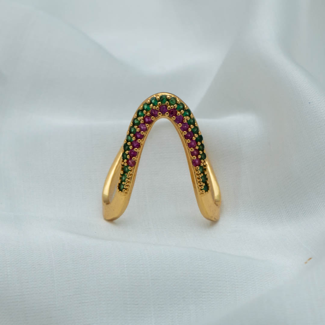 AG101484 - Gold Plated AD Vanki V- Shaped Ring (color option)
