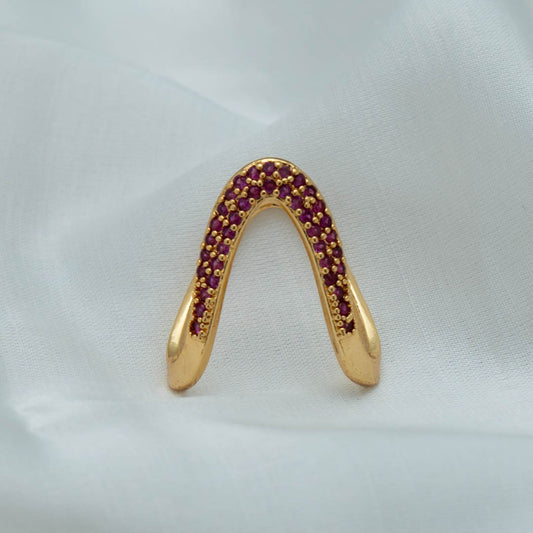 AG101484 - Gold Plated AD Vanki V- Shaped Ring (color option)