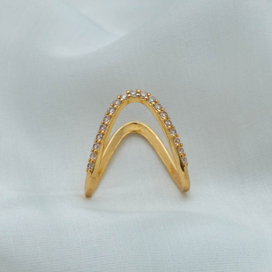 AG101483 - Gold Plated AD Vanki  V-Shaped Ring (color option)
