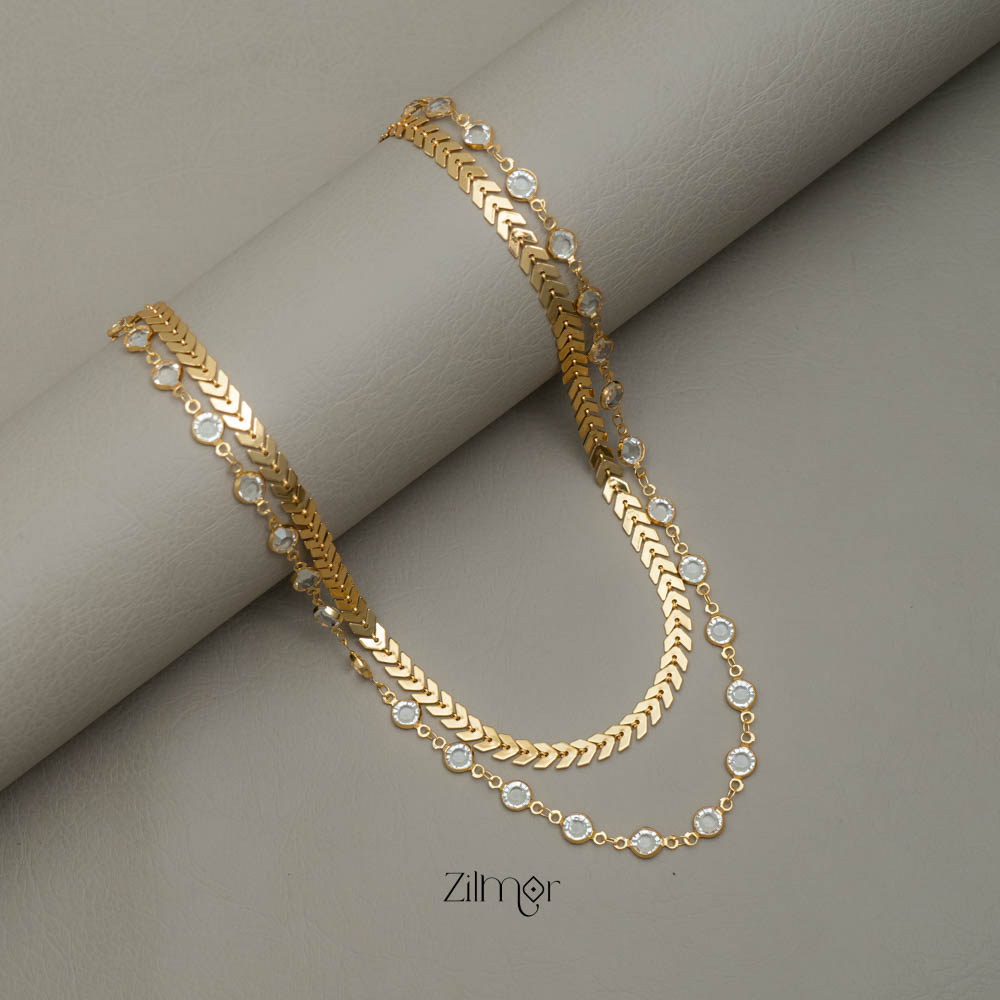 KY101731 - Gold Toned Double layer AD Stone Necklace