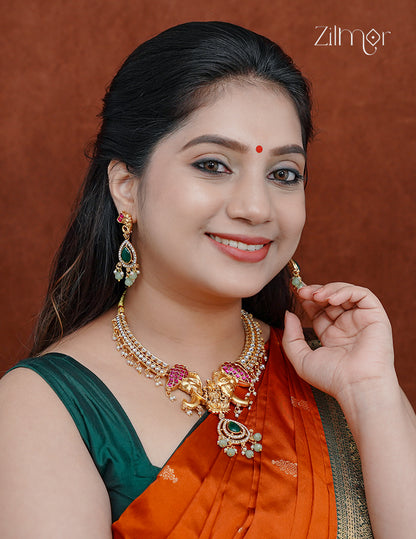 Haati & Lakshmi Pendant Antique Choker Necklace & Earrings Set- KA1012379