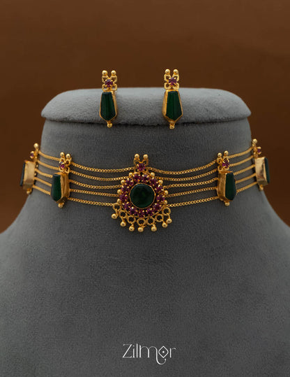 KO101647 - Gold Plated Nagapadam choker with matching Earring 5-Zilmor