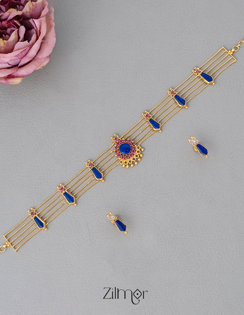 KO101647 - Gold Plated Nagapadam choker with matching Earring 3-Zilmor