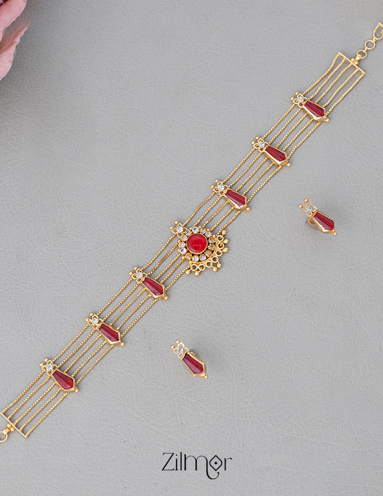 KO101647 - Gold Plated Nagapadam choker with matching Earring 4-Zilmor