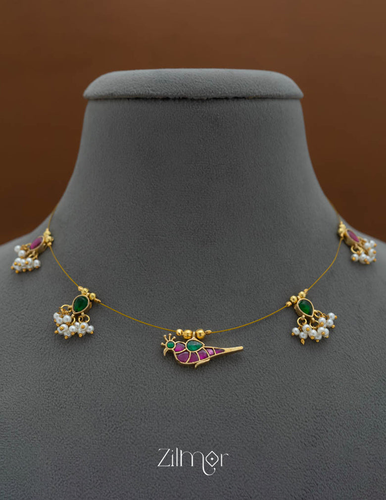 NV101949- Kemp Bird Pendant Pearl Hanging Invisible Necklace 11-Zilmor